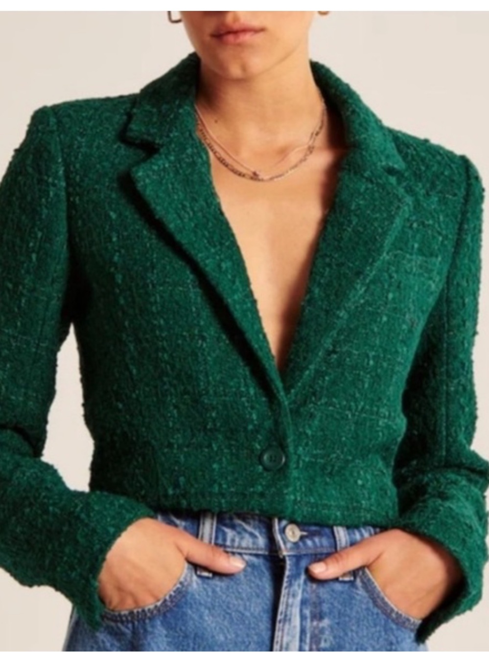Emerald green women’s size small Abercrombie and fitch tweed crop jacket